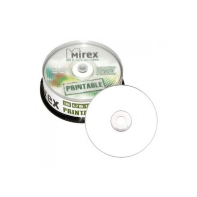Диск DVD-R Mirex 4.7 Gb, 16x, Cake Box (25), Ink Printable