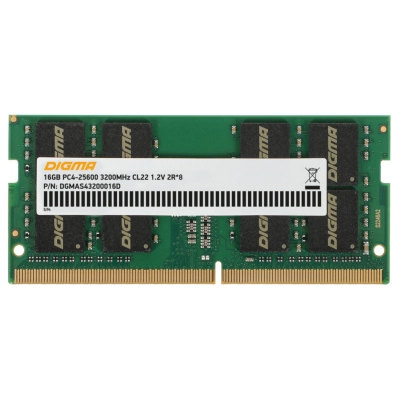 ОЗУ Digma DGMAS43200016D DDR4 16Gb 3200MHz RTL PC4-25600 CL22 SO-DIMM 260-pin 1.2В dual rank Ret