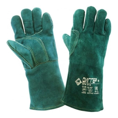 Краги ДИГГЕР плюс кра012 спилковые зеленые с кевларовой нитью размер 10