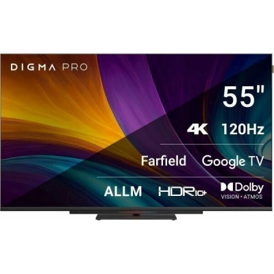 55 Телевизор Digma Pro UHD 55C черный 3840x2160, 4K Ultra HD, 120 Гц, Wi-Fi, Smart TV, Google TV