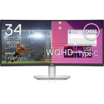 Монитор Dell S3423DWC (210-BEJE) серебристый/черный 34 VA LED 5ms 21:9 HDMI M/M матовая HAS 300cd 178гр/178гр 3440x1440 100Hz FreeSync DP WQ USB