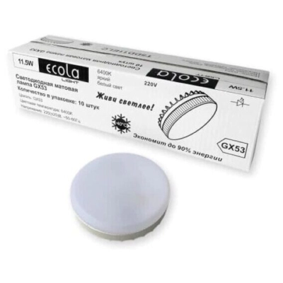 Лампа светодиодная ECOLA Light GX53 11,5W Tablet 220V 6400K 27x75 матовая 30000h (1 из ч/б уп. по 10) (10/100)