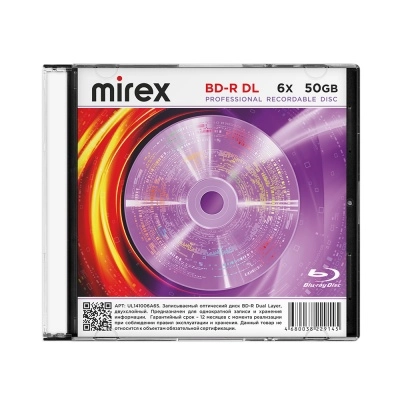 Диск BD-R Mirex (UL141006A6S) 50 Gb, 6x, Slim Case (1), DL (1/50)