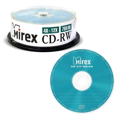Диск CD-RW Mirex 700 Mb, (202349) 12х, Cake Box (25)