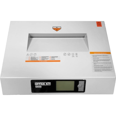 Шредер Office Kit S600 1.9x15 (секр.P-5) фрагменты 17лист. 60лтр. скрепки скобы пл.карты CD