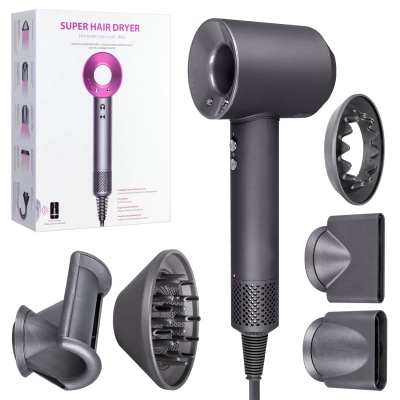 Набор фен SUPER HAIR DRYER (6 в 1) с насадками , 1.8M 1600Вт (Серый)