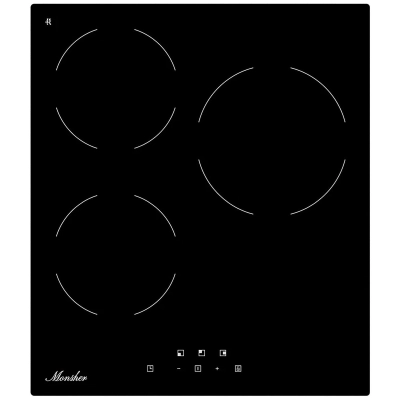 Варочная поверхность Monsher MHE 43 High-Tech, Hi-Light, 45см, 3 конфорки, 9 уровней мощности, сенсорное управление, автоматическое отключение, индикация