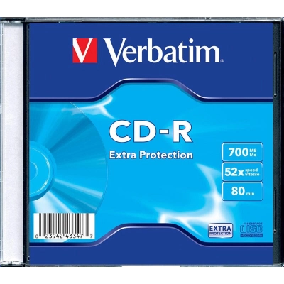 Диск CD-R Verbatim 700Mb 52x DataLife Slim (1шт) 43347