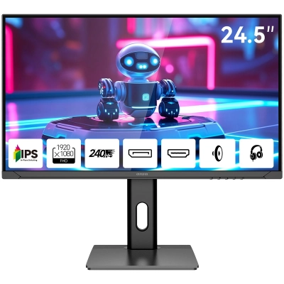 Монитор AIWA MD2510 Black IPS, 1920x1080, HDMI+HDMI+DP+DP, 1 ms, 178пр./178пр., 350 cd/m, 1000:1, 240Hz, Spk, Pivot