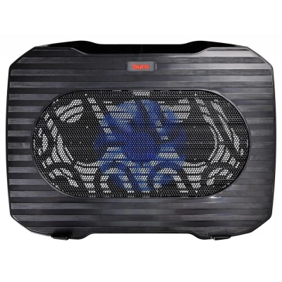 Подставка для ноутбука до 15,6 Buro BU-LCP156-B114 Black, вентилятор: 140 мм, поток: 74.35 CFM, уровень шума: 20 dB(A), сквозной USB-разъём, LED подсветка, регулировка наклона, материал: металл, пластик