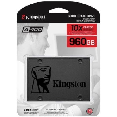 SSD Kingston 2.5 960GB SATA3 (SA400S37/960G) A400, box (7 mm, TLC, Phison PS3111-S11, R/W: up to 500/450MB/s, MTBF: 1M hrs, 300 TBW)