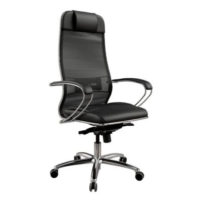 Кресло Метта Samurai SL-1 (ZA.2.1.49) черный сиденье черный сетка с подголов. крестов. металл хром