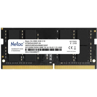 ОЗУ Netac Basic NTBSD4N26SP-04 4GB 2666MHz CL19 1.2V SO-DIMM DDR4