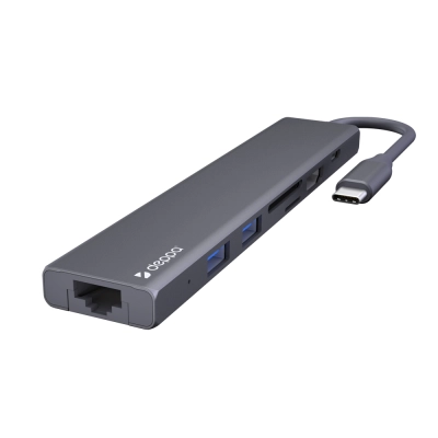 USB Type-C хаб 7-в-1, HDMI, Power Delivery, 2xUSB 3.0, RJ45, microSD/SD, графит, DEPPA, 73127