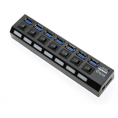 USB-концентратор 5bites HB37-303PBK 7*USB3.0 / БП 5В-2А / 1.2M / Black