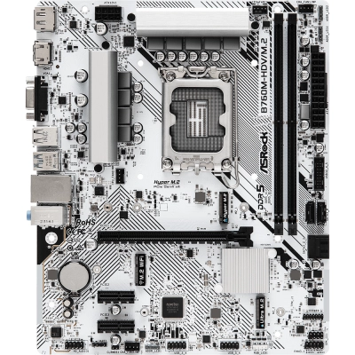 MB s1700 ASRock B760M-HDV/M.2, Intel®B760, 2xDDR5-4800, D-SUB+HDMI+DP, 1xPCI-Ex16, 2xPCI-Ex1, 4xSATA3(RAID 0/1/5/10), 2xM.2, 8 Ch Audio, 1x2.5GLan, (2+4)xUSB2.0, (3+2)xUSB3.2, (1+0)xUSB3.2 Type-C™, 1xPS/2 mATX, RTL