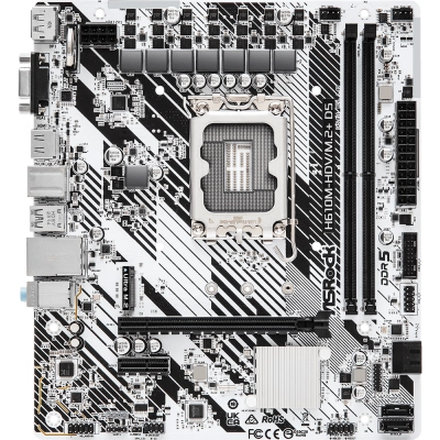MB s1700 ASRock H610M-HDV/M.2+ D5, Intel®H610, 2xDDR5-4800, D-SUB+HDMI+DP, 1xPCI-Ex16, 1xPCI-Ex1, 4xSATA3, 1xM.2, 8Ch Audio, GLan, (4+2)xUSB2.0, (1+2)xUSB3.2, (1+0)xUSB3.2 Type-C™, 1xPS/2, mATX, RTL