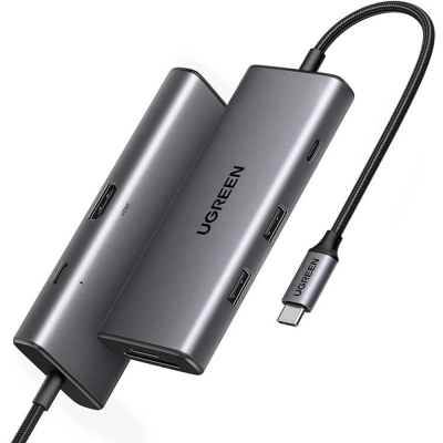 Конвертер UGREEN CM498 15531 USB-C To HDMI+2*USB 3.2 A+ USB-C 3.2+SD/TF+PD Converter Gray
