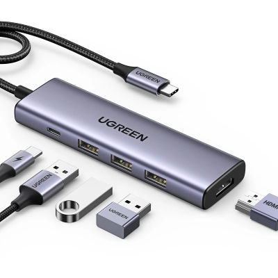 Конвертер UGREEN CM511 15596 USB-C To HDMI+3*USB 3.0 A+PD Power Converter Silver