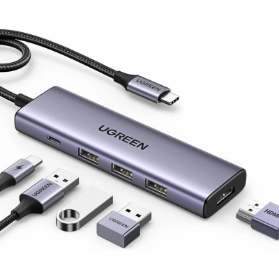 Конвертер UGREEN CM511 15597 USB-C To HDMI+3*USB 3.0 A+PD Power Converter Gray