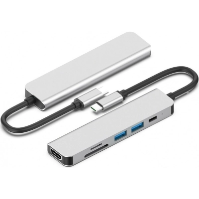 Адаптер VCOM CU4371 Type-CM - HDMI 4K*30Hz+2*USB3.0+TF+SD+PD AlumiShell (04895182246836)