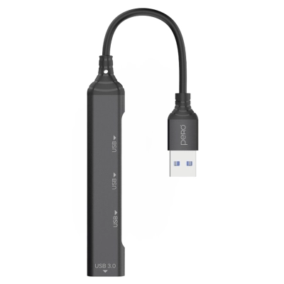 Мульти Хаб PERO MH01, USB-A TO USB 3.0+USB 2.0+USB 2.0+USB 2.0, серый