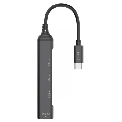 Мульти Хаб PERO MH02, USB-С TO USB 3.0+USB 2.0+USB 2.0+USB 2.0, серый