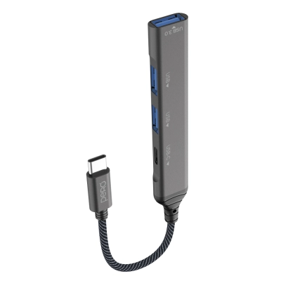 Мульти Хаб PERO MH03, USB-С TO USB-C+USB 3.0+USB 2.0+USB 2.0, серый