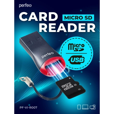 Картридер Perfeo Micro SD, (PF-VI-R007) Черный, (Арт. PF_4256)