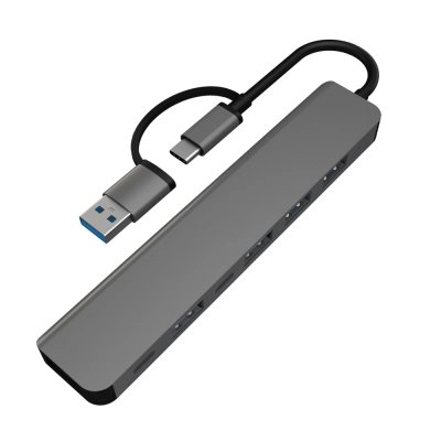 Мульти Хаб PERO MH06, USB-С/USB-A TO 2xUSB-C + USB 3.0 + 4xUSB 2.0, серый