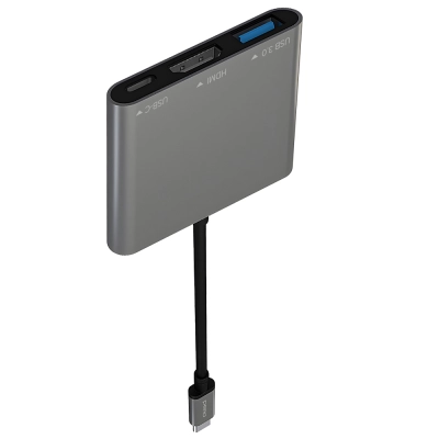 Мульти Хаб PERO MH08, USB-С TO USB-C + HDMI + USB 3.0, серый