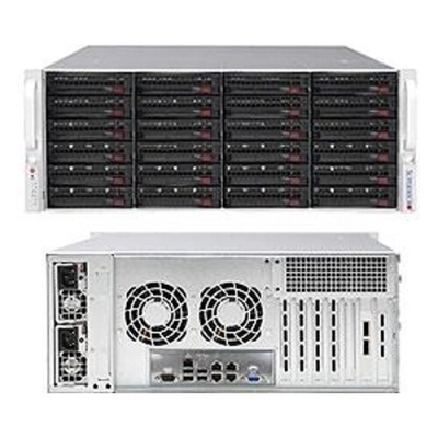 Supermicro CSE-846BE1C-R1K23B chassis, 4U, 24 x 3.5 12G SAS3/SATA hot-swap bays, single expander, 7 FHFL expansion slots, 1200W (1+1) Redundant Power