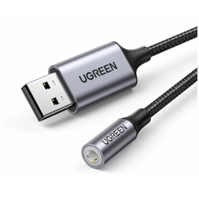 UGREEN CM477 (30757) USB 2.0 to 3.5mm Audio Adapter Aluminum Alloy 25cm - Dark Gray