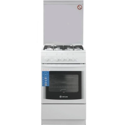 Плита De Luxe 506040.14г (кр) ЧР белый (стеклянная крышка) реш.чугун