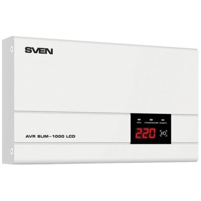 Стабилизатор напряжения SVEN AVR SLIM-500 LCD (400Вт,Входное 140-260В, 1*CEE7/​4 розетка, настенное крепление).