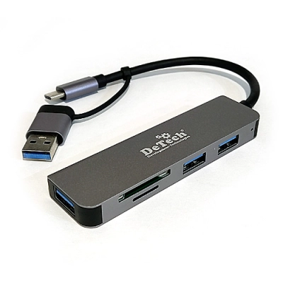 Контроллер DeTech DT-HB380 Type-C/USB3.0 на 3xUSB3.0+SD+TF
