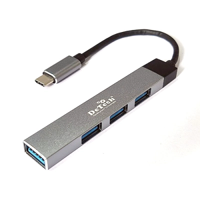 Контроллер DeTech DT-HB370 Type-C на 1xUSB3.0+3xUSB2.0, серый цвет