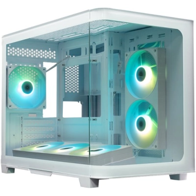 Корпус XASTRA QR500M 6ARGB-FC-C6-UC White (QR500M-1FA36A-1FA24A-1FC12A-C6-UC-WH) mATX/​Aquarium/​2 Curve Glass/​1x360mm+1x240mm+1x120mm ARGB PWM FM fans