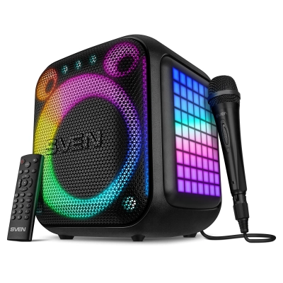 Портативная акустика SVEN PS-880, черный (110 Вт, TWS, Bluetooth, FM, USB, microSD, LED-дисплей, 4500мА*ч)