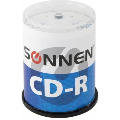 Диск CD-R SONNEN 513533, 700Mb, 52x, Cake Box (упаковка на шпиле) 100шт