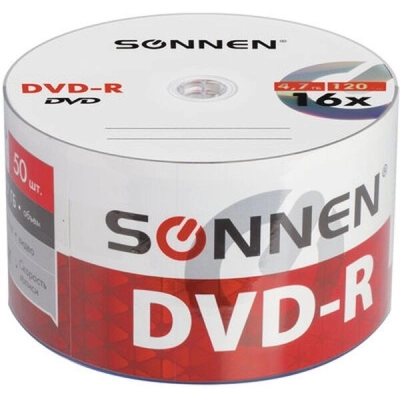 Диск DVD-R SONNEN 512574, 4,7Gb 16x Bulk (термоусадка без шпиля) 50шт