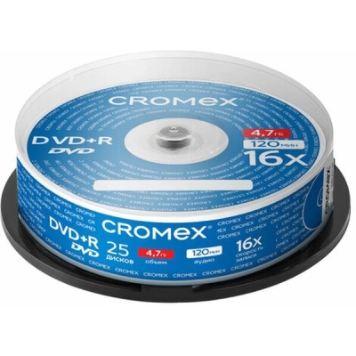 Диск DVD+R CROMEX 513777, 4,7Gb, 16x, Cake Box (упаковка на шпиле) 25шт