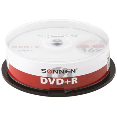 Диск DVD+R SONNEN 513532, 4,7Gb, 16x, Cake Box (упаковка на шпиле) 25шт