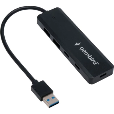 Хаб USB GEMBIRD UHB-C415 3.1, 2хUSB, 2хType-C, с дополнительным питанием Type-C, кабель USB 19см, черный