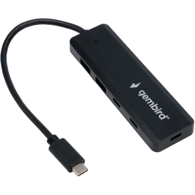 Хаб USB GEMBIRD UHB-C425 3.1, 2xUSB, 2xType-C, с дополнительным питанием Type-C, кабель Type-C 19см, черный