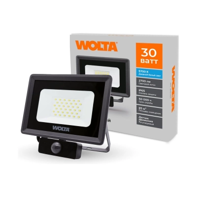 Прожектор светодиодный WOLTA WFL-30W/06S 30Вт 5700K IP65 с Датчиком
