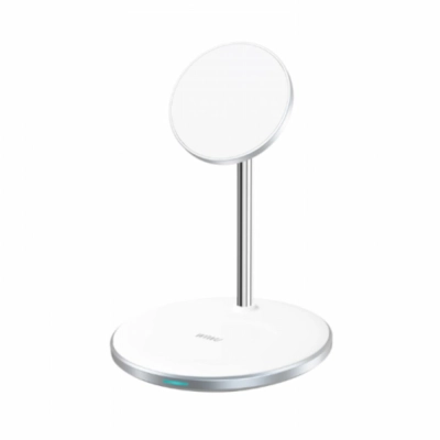 Беспроводная зарядка WIWU Wi-W019 2in1 Wireless Charge 15W Chrome White