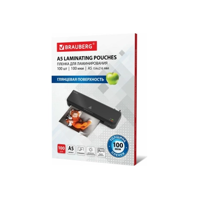 Пленки-заготовки для ламинирования BRAUBERG 530805 А5, 100мкм 100шт