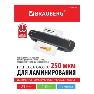 Пленки-заготовки для ламинирования BRAUBERG 531779 А3 250мкм 100шт