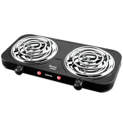 Электрическая плитка Centek CT-1509 (Black) 2 конфорки ТЭН 140мм, 2000Вт, индикатор работы